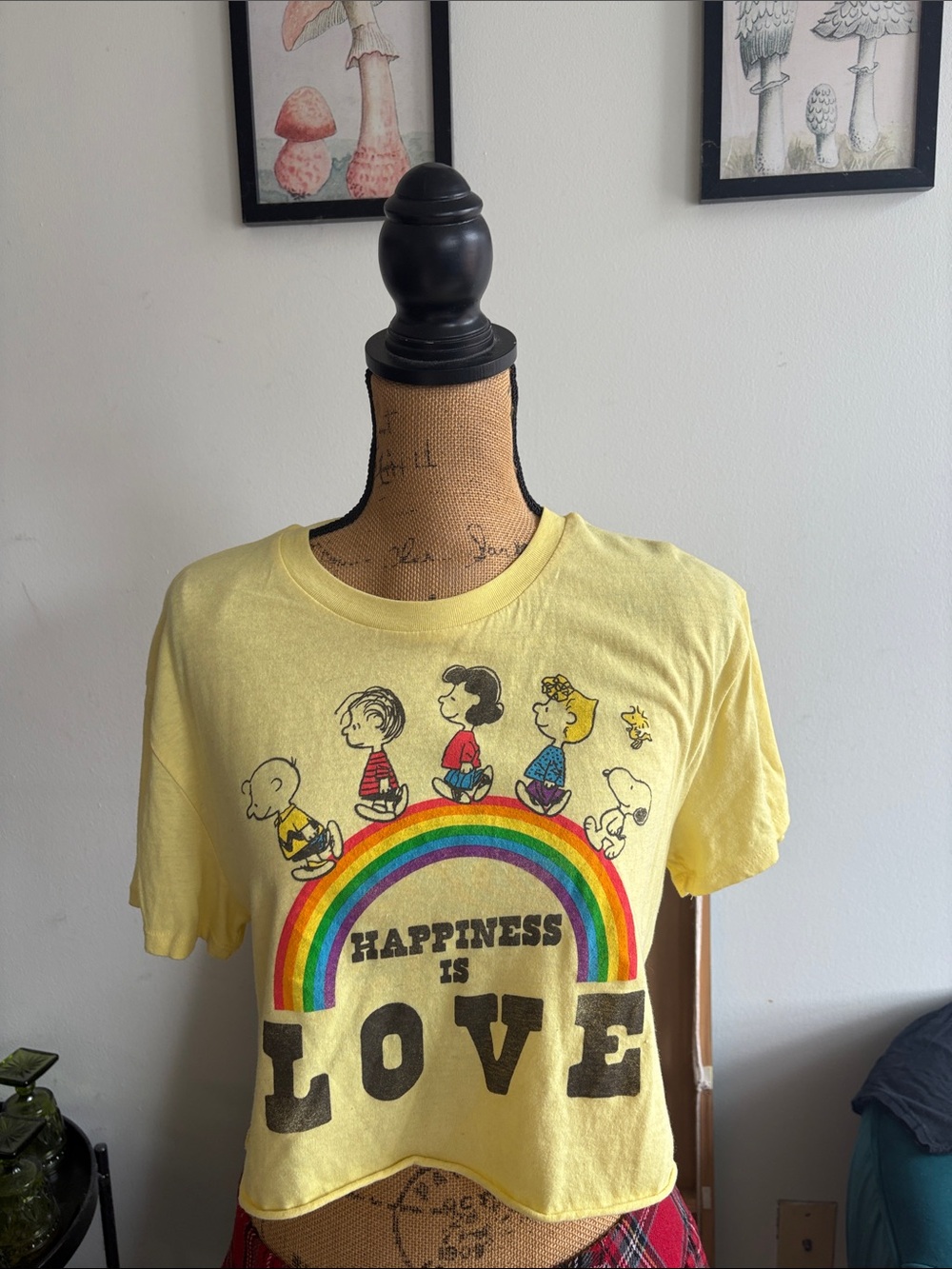 Cropped Peanuts Yellow Tee with Rainbow & Characters